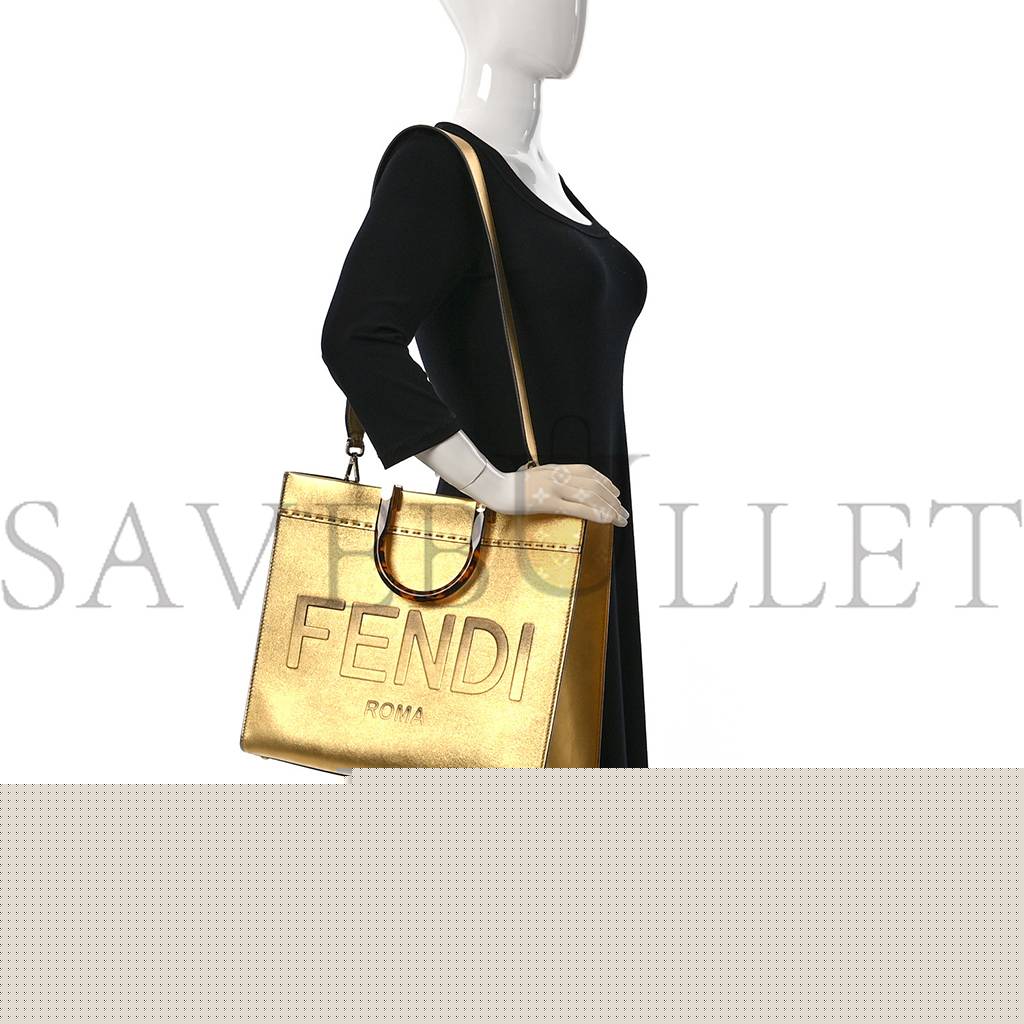 F**di vitello catalan mirror plexiglass logo embossed medium F**di sunshine shopper tote gold (36*30*14cm)