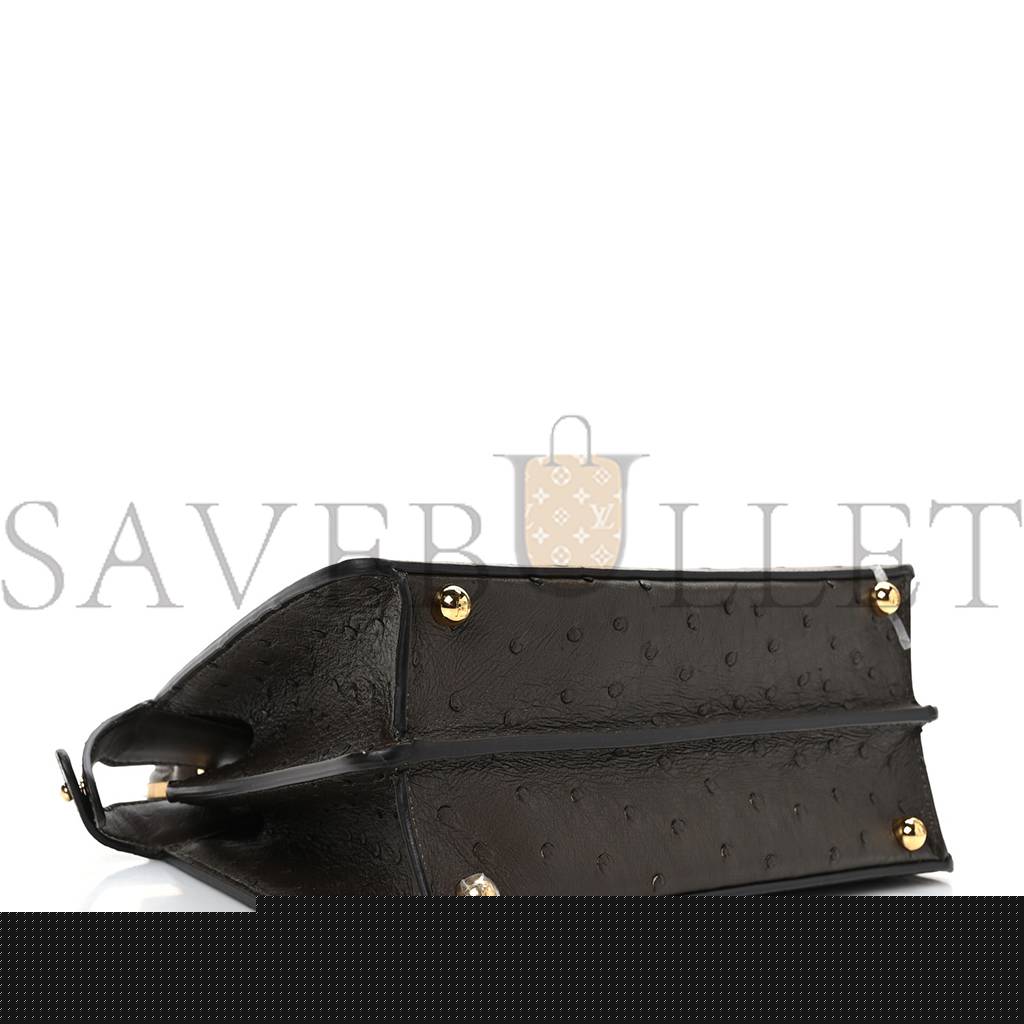 F**di ostrich shiny nappa small peekaboo i see u satchel dark brown (27*20*11cm)