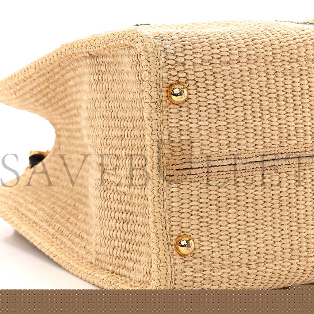 F**di straw vitello king plexiglass woven medium F**di sunshine shopper tote natural black (36*32*17cm)